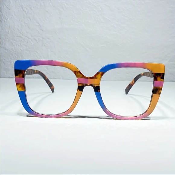 NEW ANTI BLUE LIGHT BLOCKING EYEGLASSES LEOPARD COLORBLOCK EYESTRAIN - Picture 2 of 4